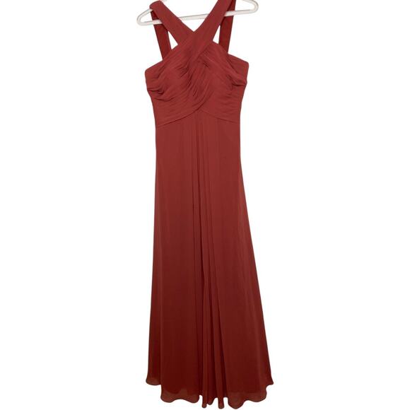 (NEW) Azazie Size A5 Bridesmaid Dress Kaleigh Terracotta Color Maxi - Picture 1 of 7